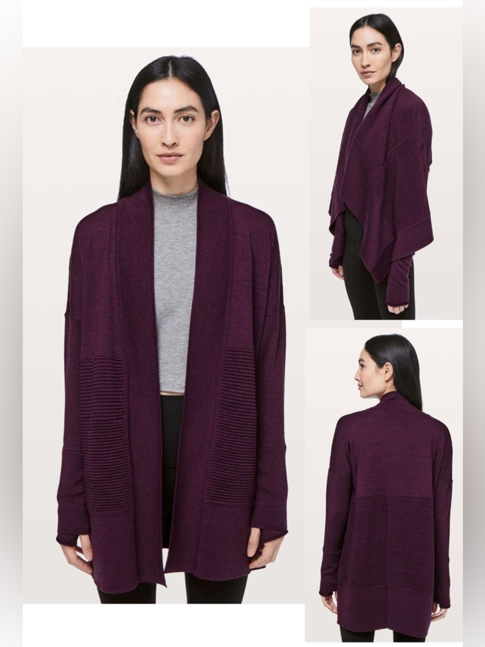 Lululemon Sit In Lotus Wrap II Merino Wool Long Multiway Wear Sweater Plum Sz 12